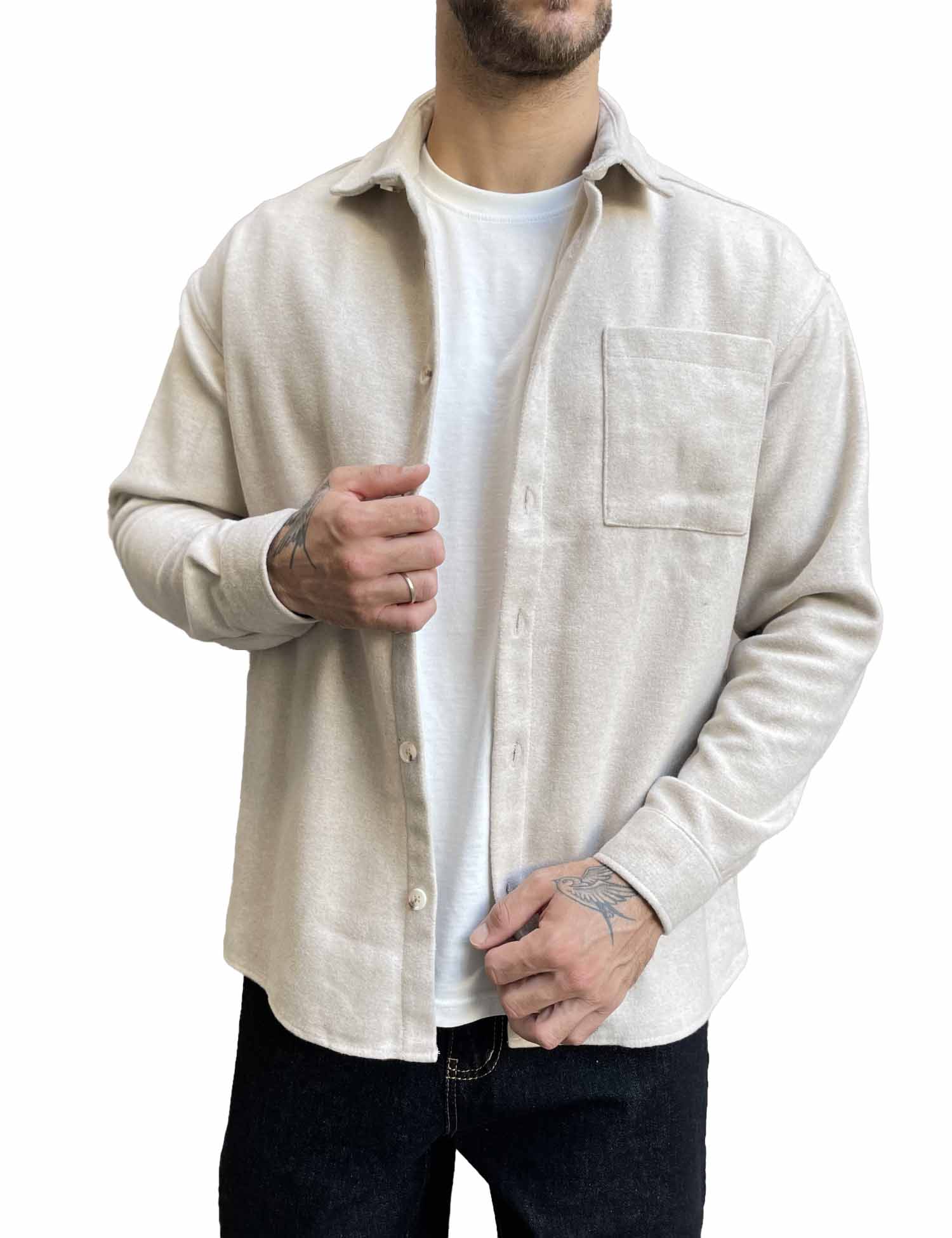 Ανδρικό μπεζ Overshirt με γιακά RMZ328B φωτογραφία